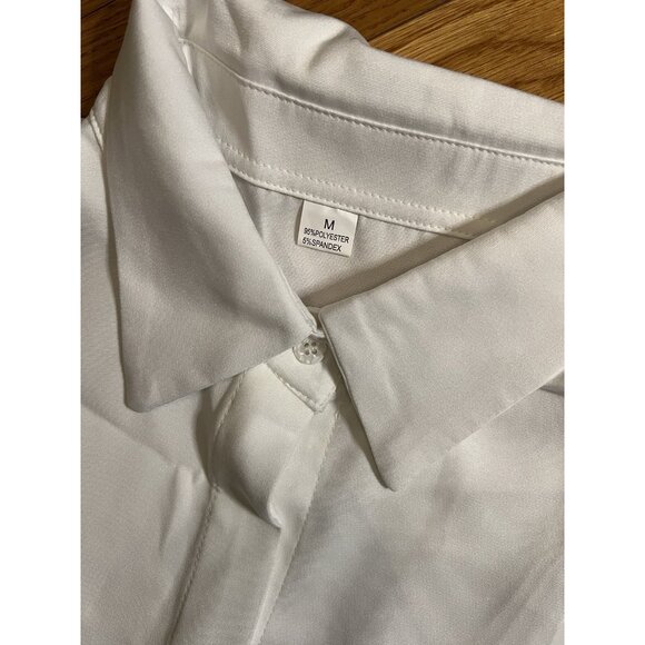 The Warmy Oversized Lapel Shirt Dress White Tunic Top Women’s Size M - Picture 5 of 5